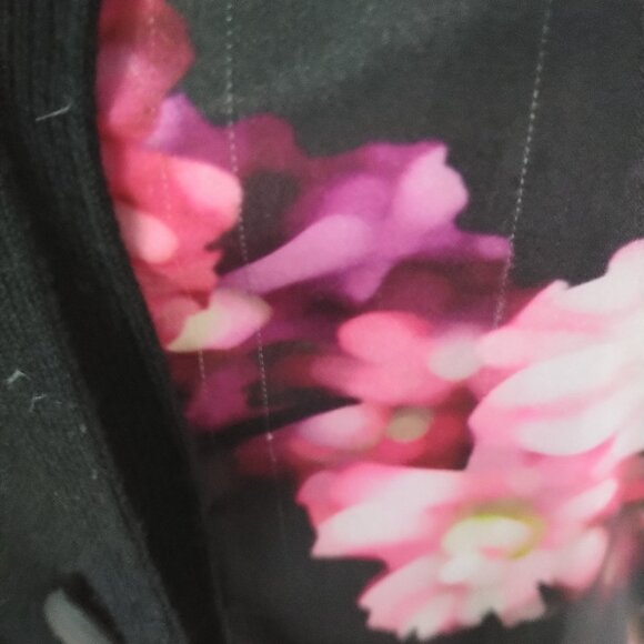 Pink Tartan Floral Panel Black Merino Wool Cardigan - Picture 9 of 12
